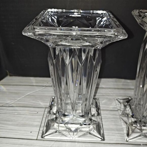 German PartyLite Quad Prism 7” Crystal Square Pedestal Pillar Candle Holder Vase - Picture 4 of 9